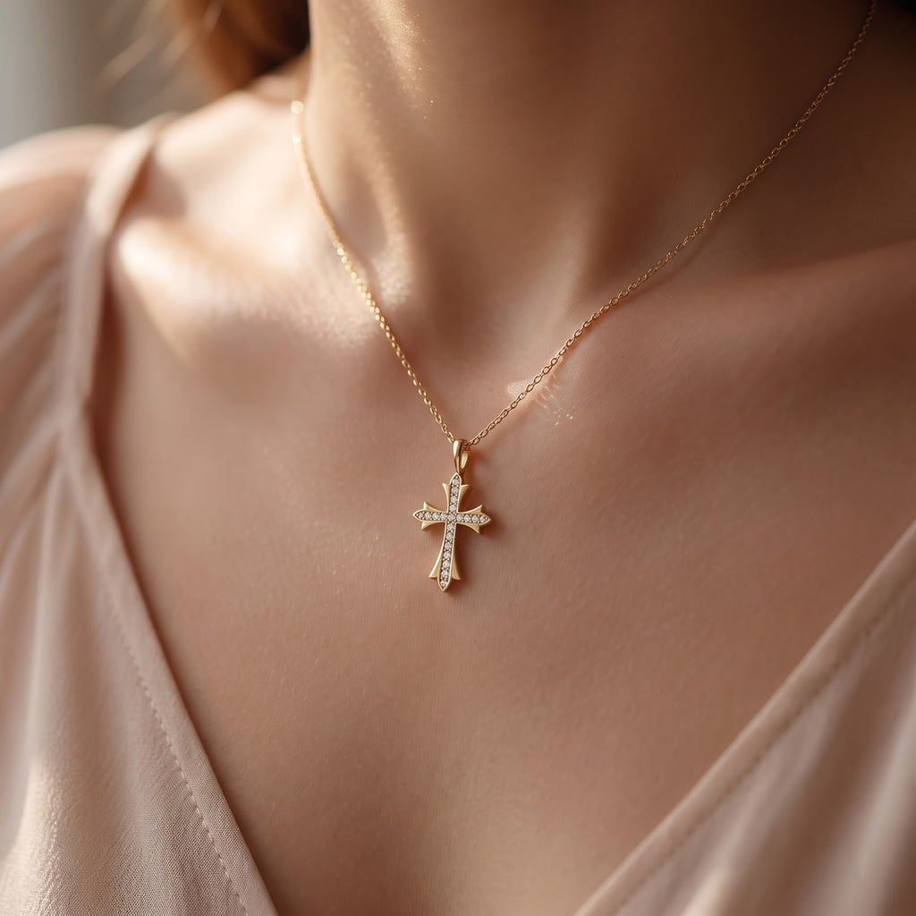 Celestial Radiance Round Diamond Cross Pendant Necklace