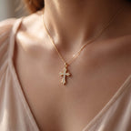 Celestial Radiance Round Diamond Cross Pendant Necklace