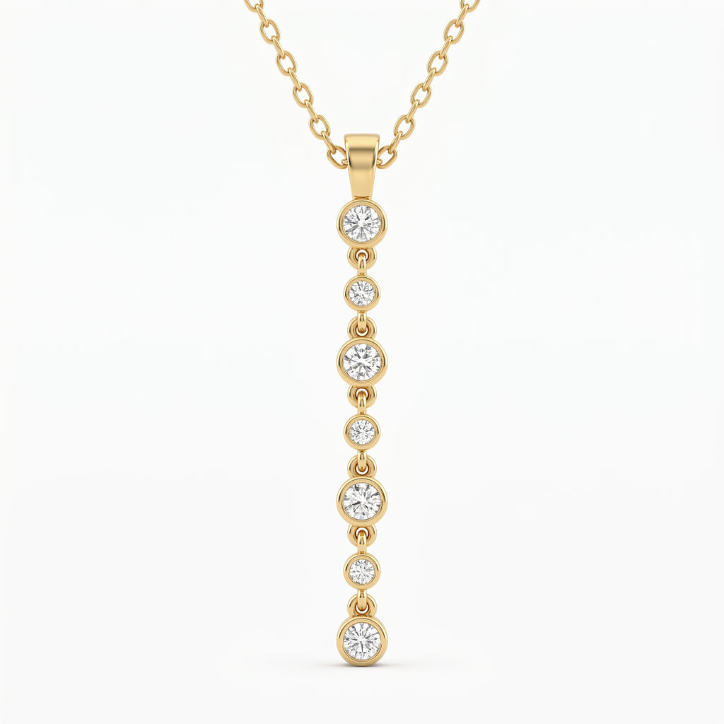 Celestia Bezel Round Diamond Cascade Pendant Necklace