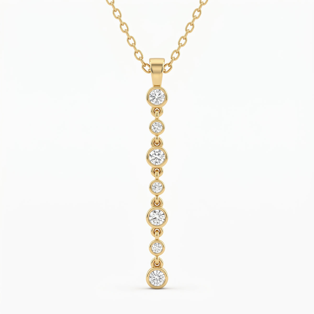 Celestia Bezel Round Diamond Cascade Pendant Necklace