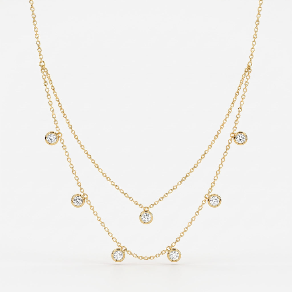 Double-Layer Round Diamond Bezel Fashion Necklace