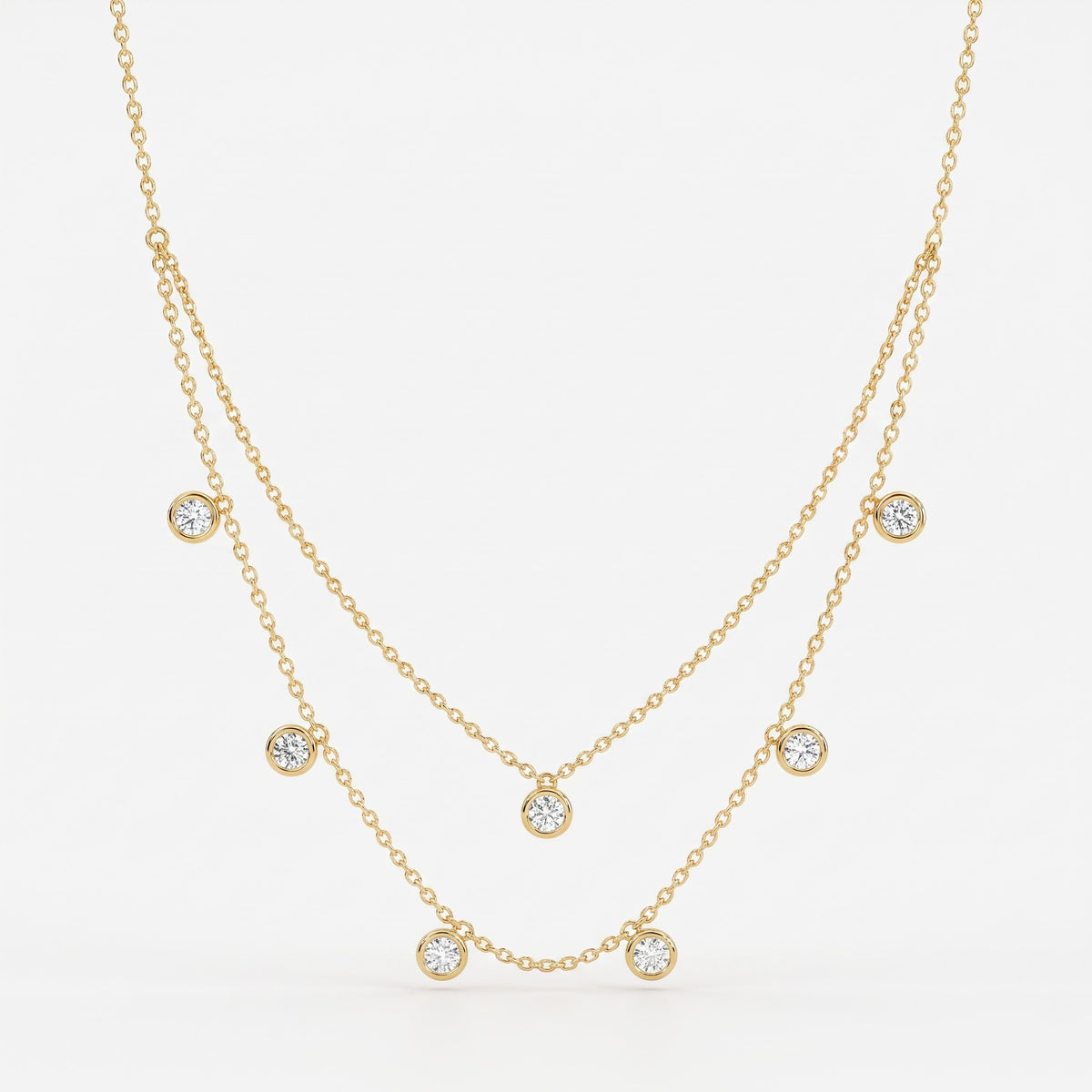 Double-Layer Round Diamond Bezel Fashion Necklace