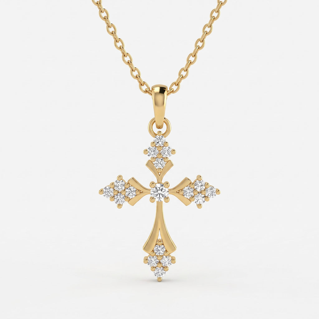 Celestial Bloom Round Diamond Cross Pendant Necklace