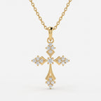 Celestial Bloom Round Diamond Cross Pendant Necklace