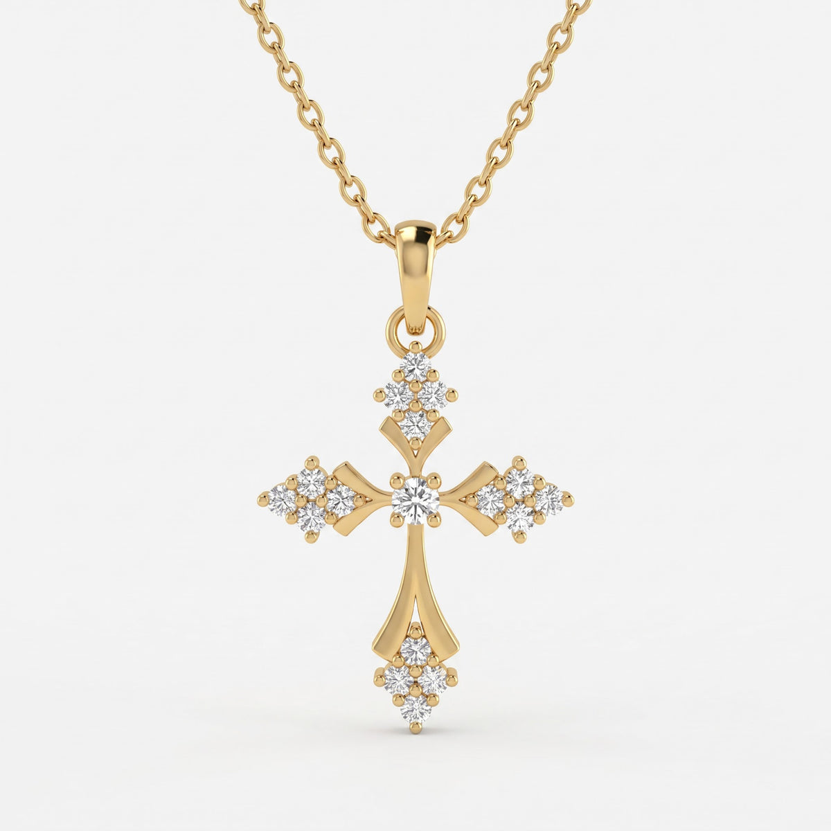 Celestial Bloom Round Diamond Cross Pendant Necklace
