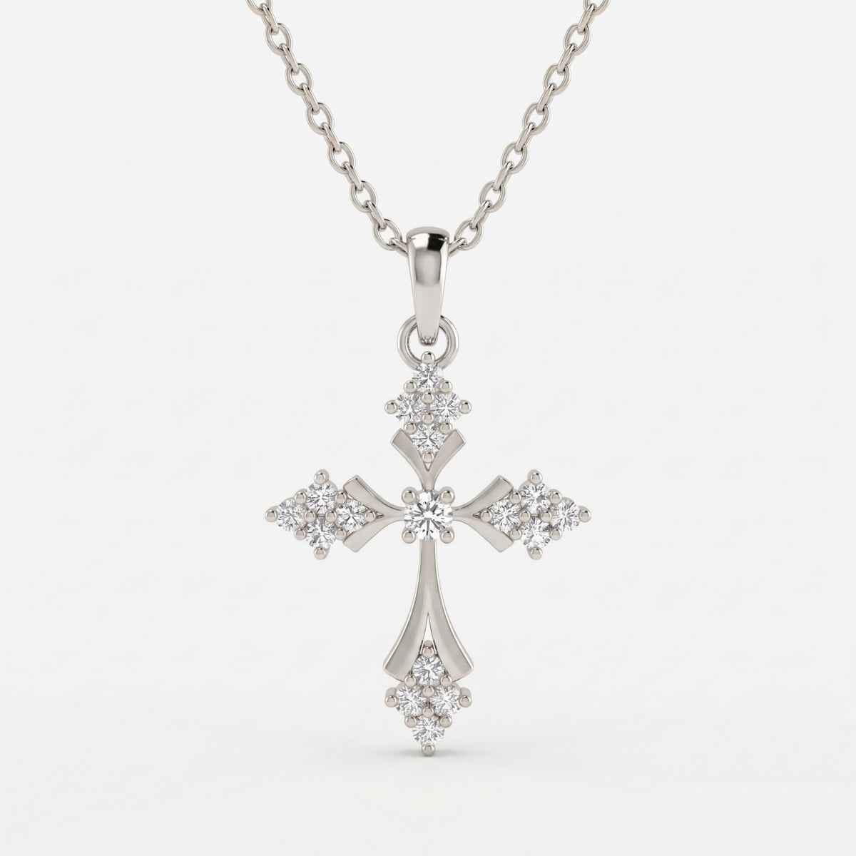 Celestial Bloom Round Diamond Cross Pendant Necklace