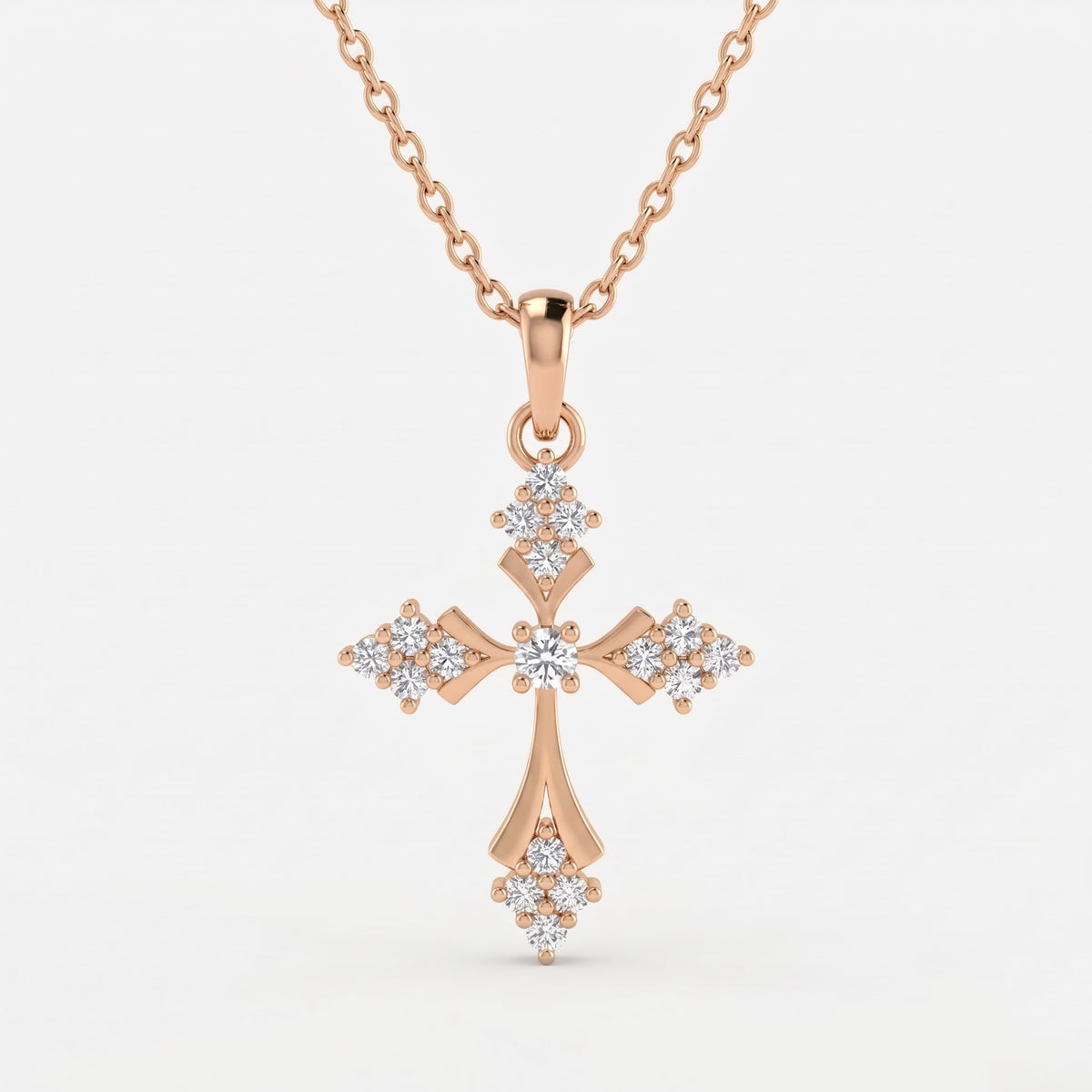Celestial Bloom Round Diamond Cross Pendant Necklace