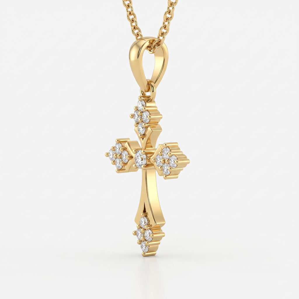 Celestial Bloom Round Diamond Cross Pendant Necklace