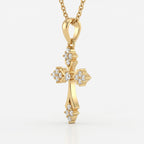 Celestial Bloom Round Diamond Cross Pendant Necklace