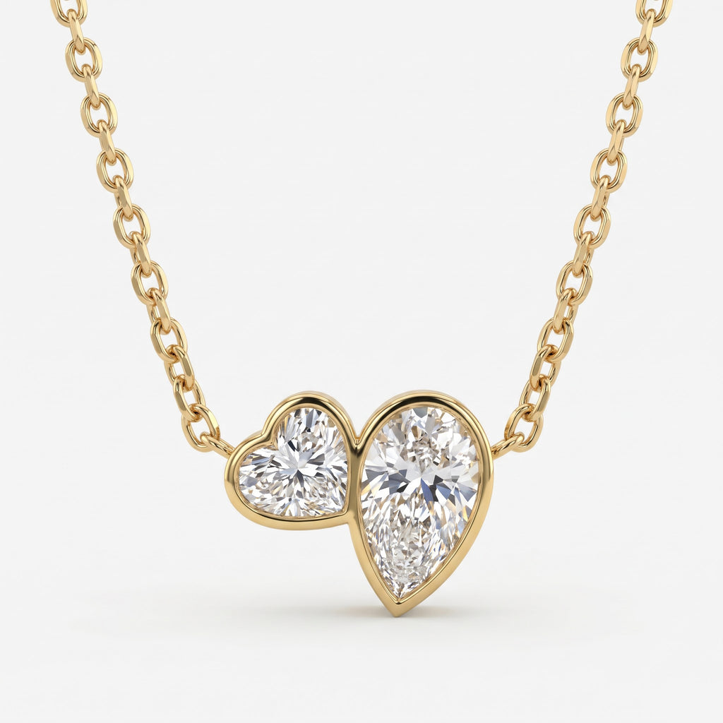 Eternal Embrace Dual Heart & Pear Diamond Pendant Necklace