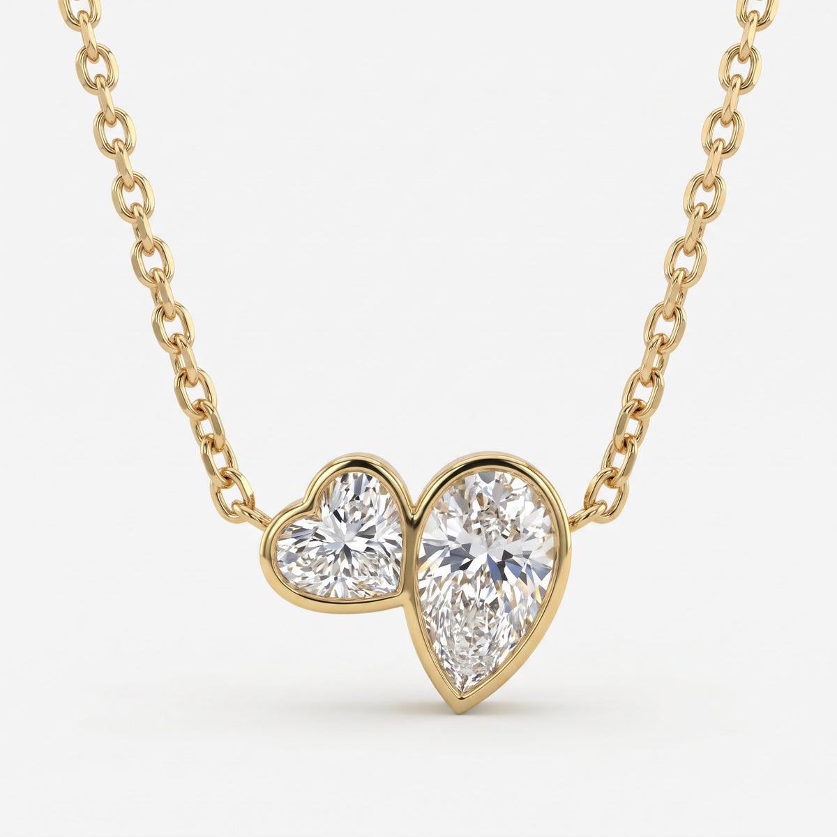 Eternal Embrace Dual Heart & Pear Diamond Pendant Necklace