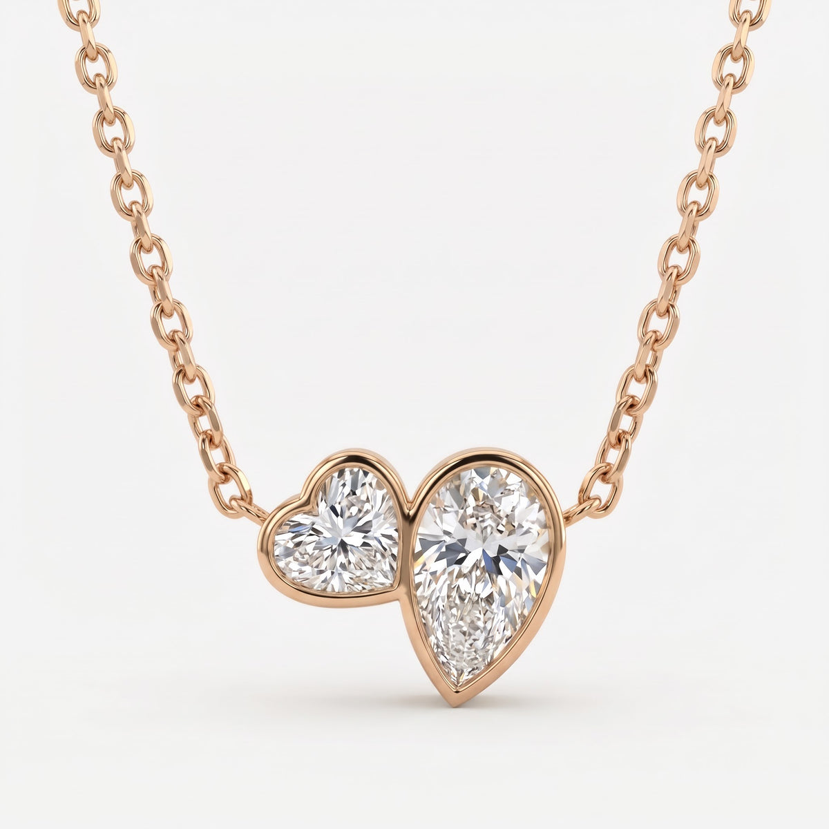 Eternal Embrace Dual Heart & Pear Diamond Pendant Necklace