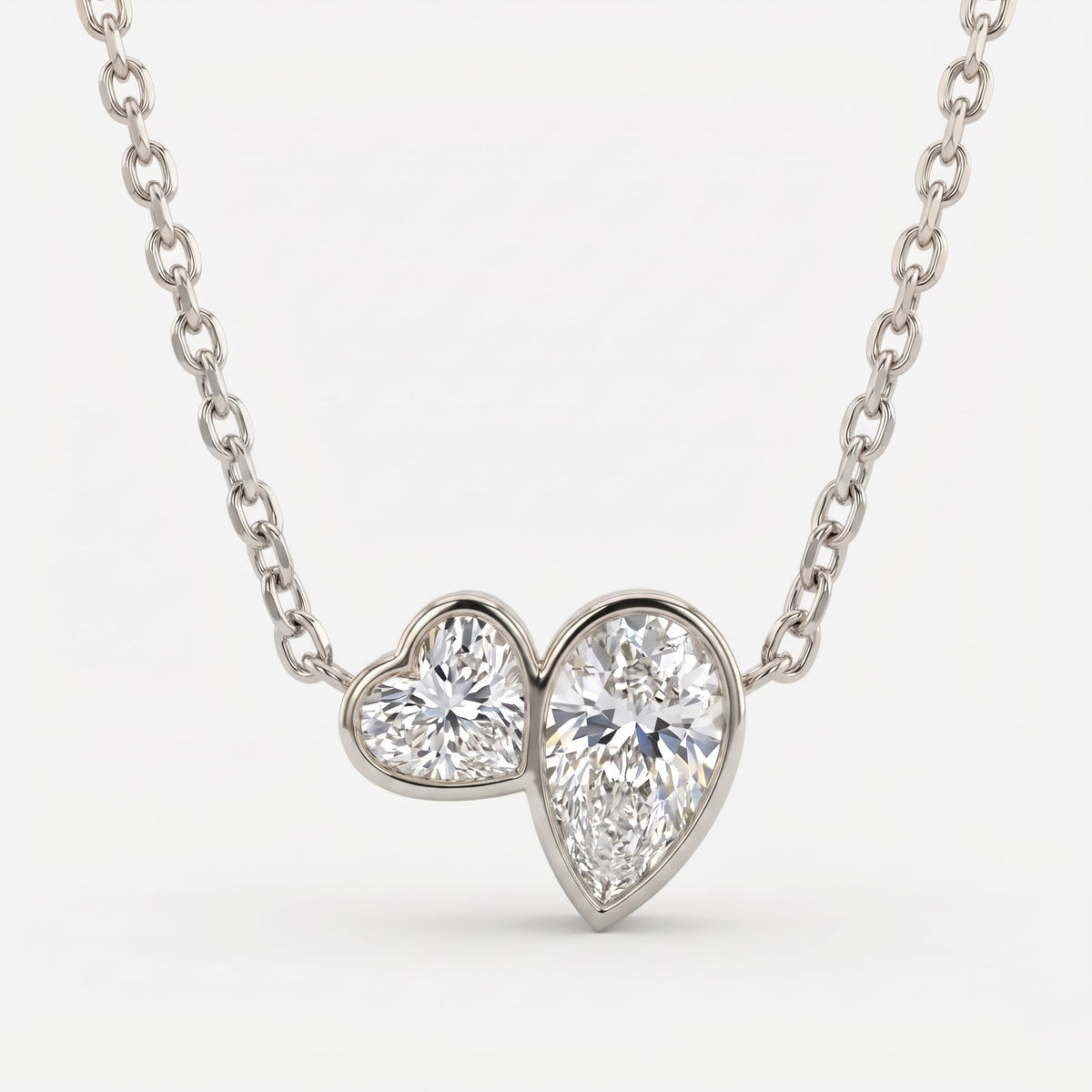 Eternal Embrace Dual Heart & Pear Diamond Pendant Necklace