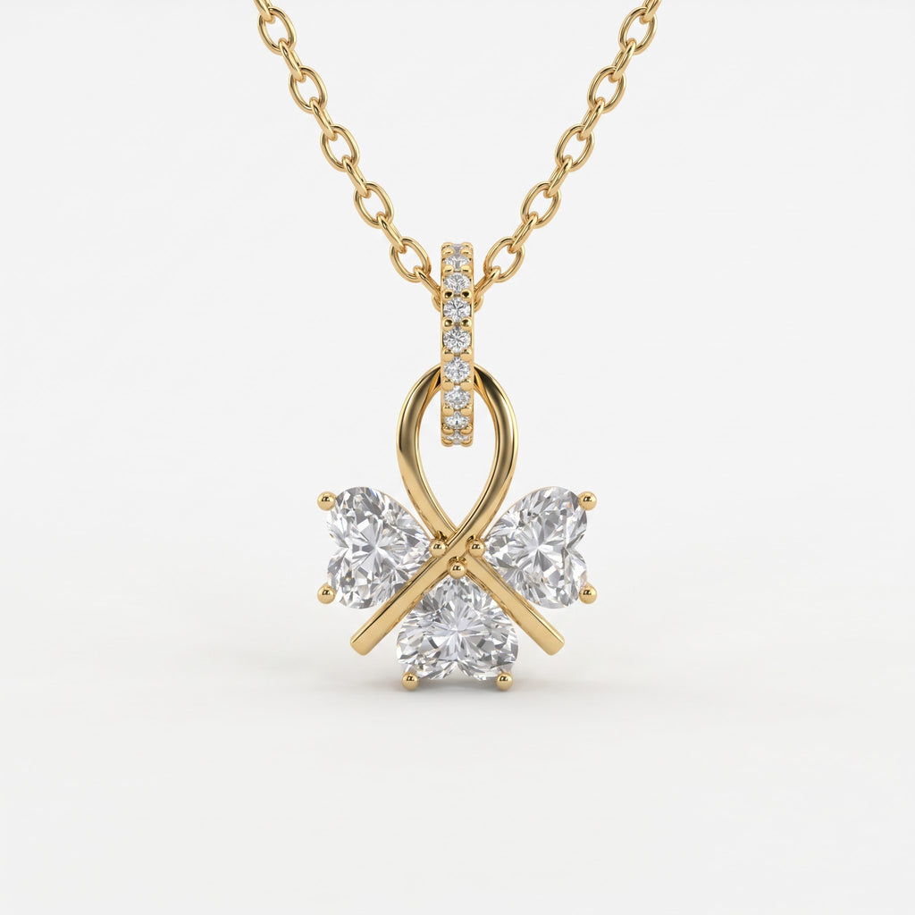 Grace Triple Heart Diamond Butterfly Pendant Necklace