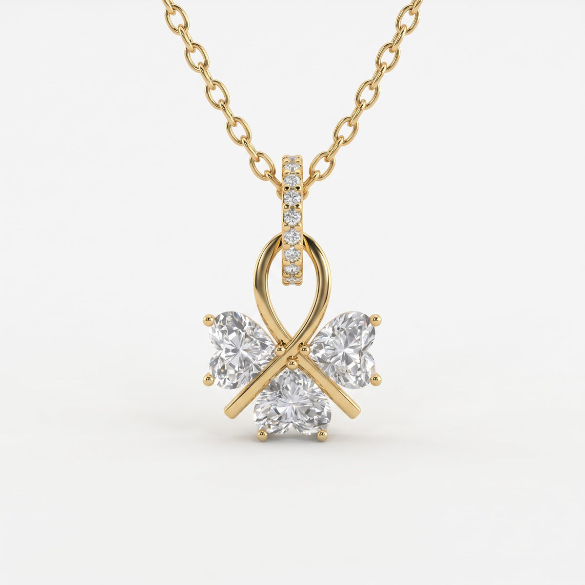Grace Triple Heart Diamond Butterfly Pendant Necklace