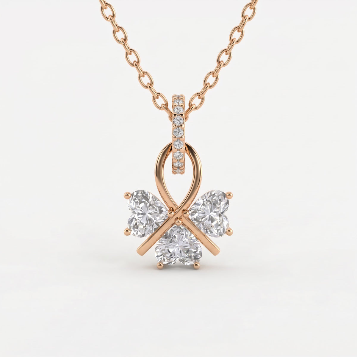 Grace Triple Heart Diamond Butterfly Pendant Necklace