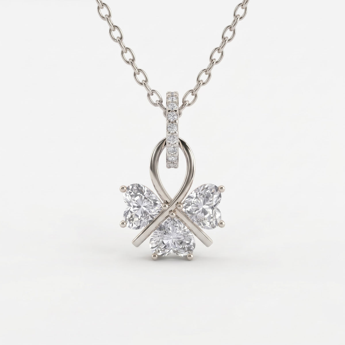 Grace Triple Heart Diamond Butterfly Pendant Necklace