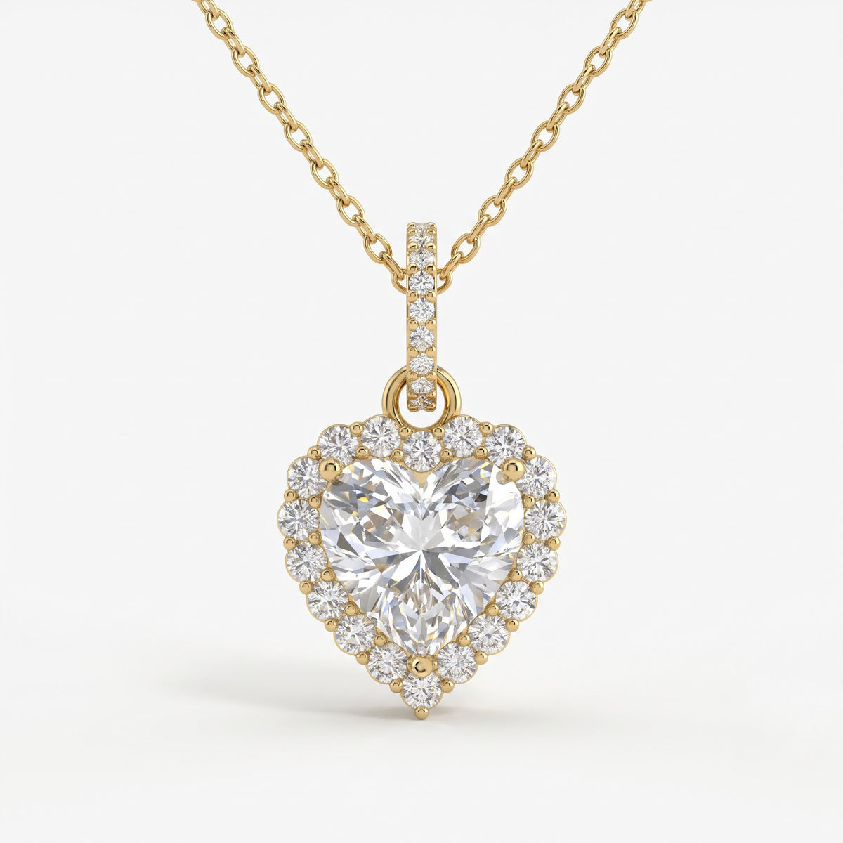 Luxury Elegant Heart Diamond Halo Pendant Necklace