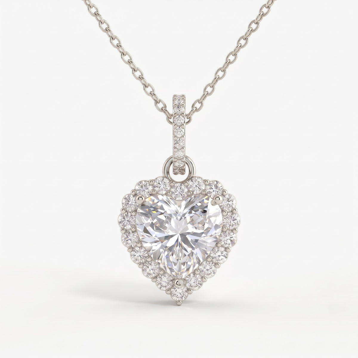 Luxury Elegant Heart Diamond Halo Pendant Necklace