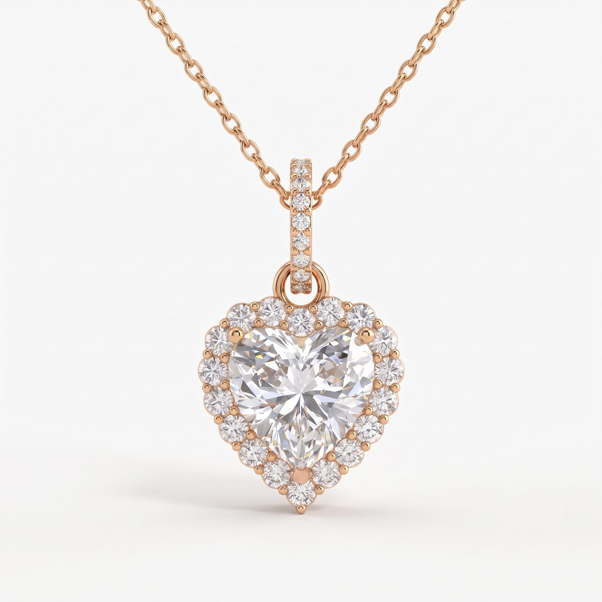 Luxury Elegant Heart Diamond Halo Pendant Necklace
