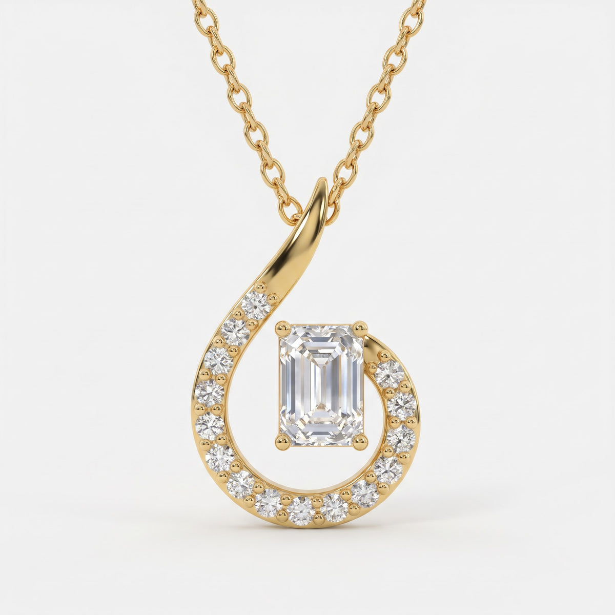 Celestial Embrace Emerald Cut Diamond Pendant necklace