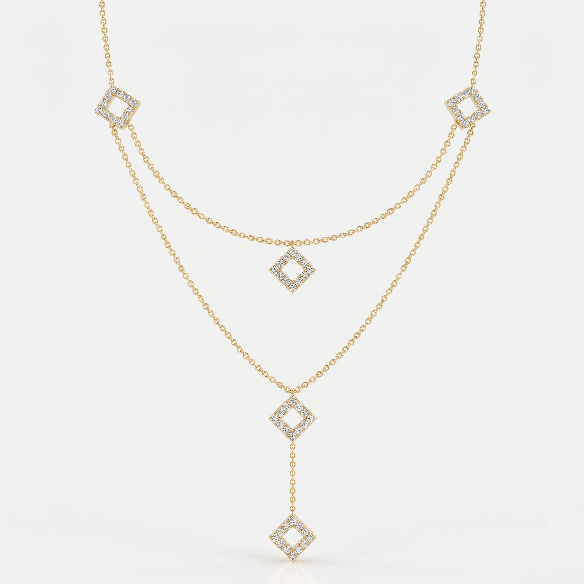 Celestia Luxe Double-Layer Geometric Round Diamond Fashion Necklace