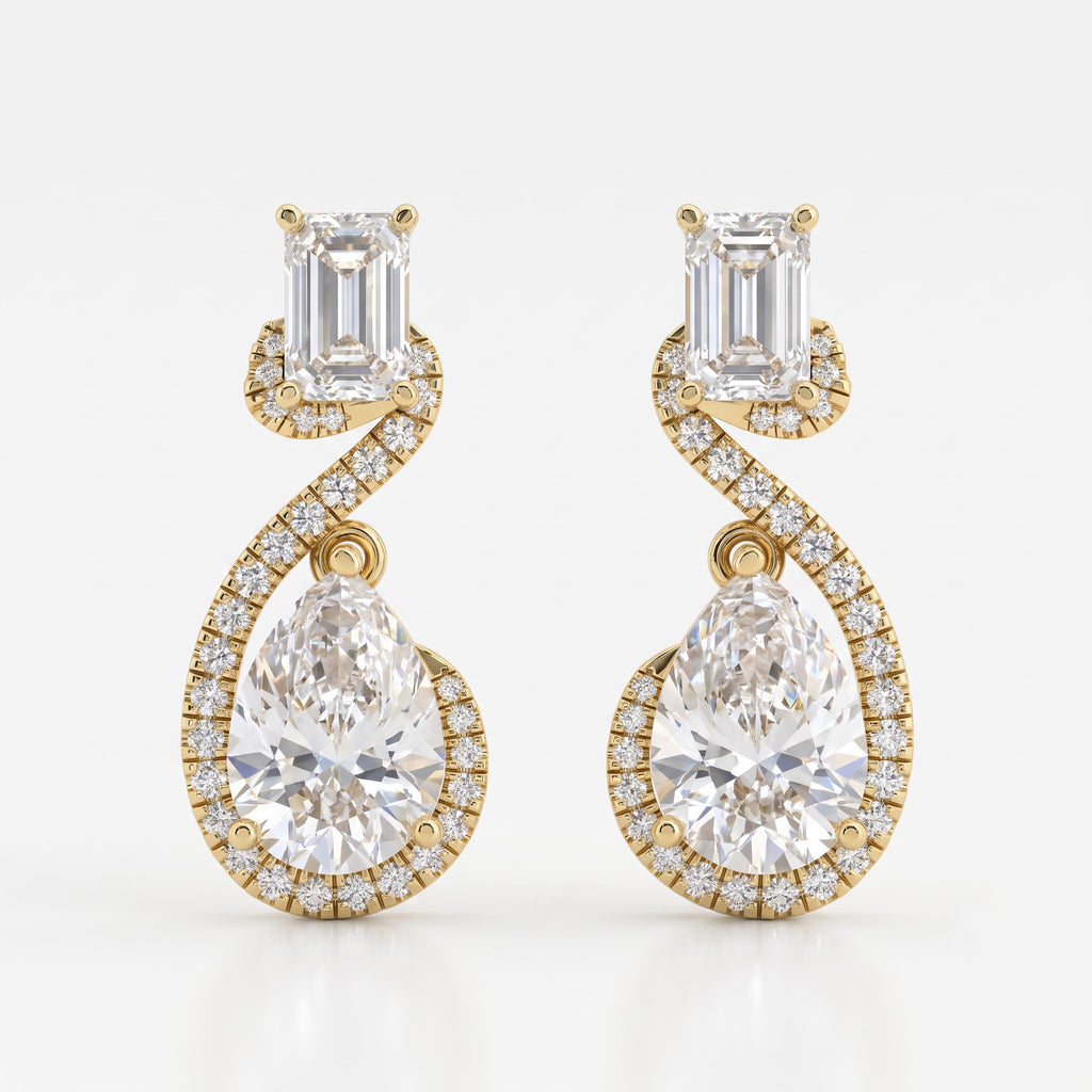 Celestia Luxe Emerald & Pear Cut Diamond Twist Fashion Earrings