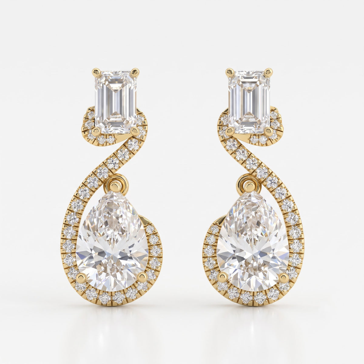 Celestia Luxe Emerald & Pear Cut Diamond Twist Fashion Earrings