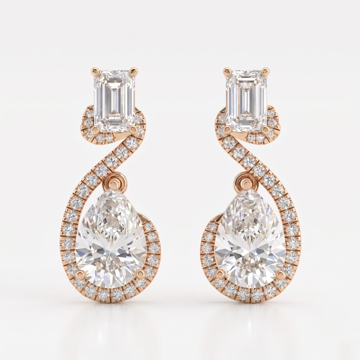 Celestia Luxe Emerald & Pear Cut Diamond Twist Fashion Earrings
