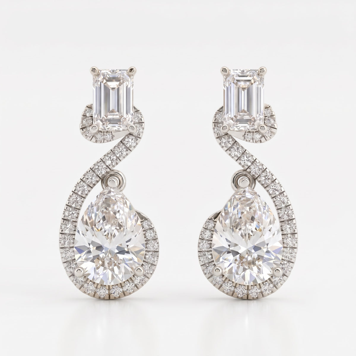Celestia Luxe Emerald & Pear Cut Diamond Twist Fashion Earrings