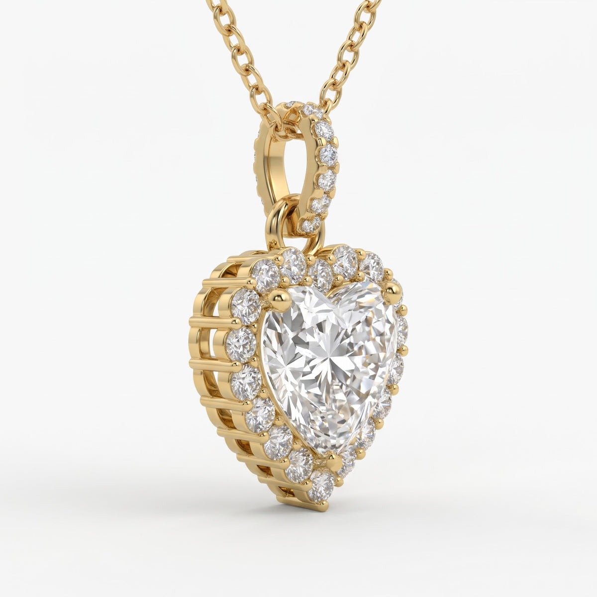 Luxury Elegant Heart Diamond Halo Pendant Necklace