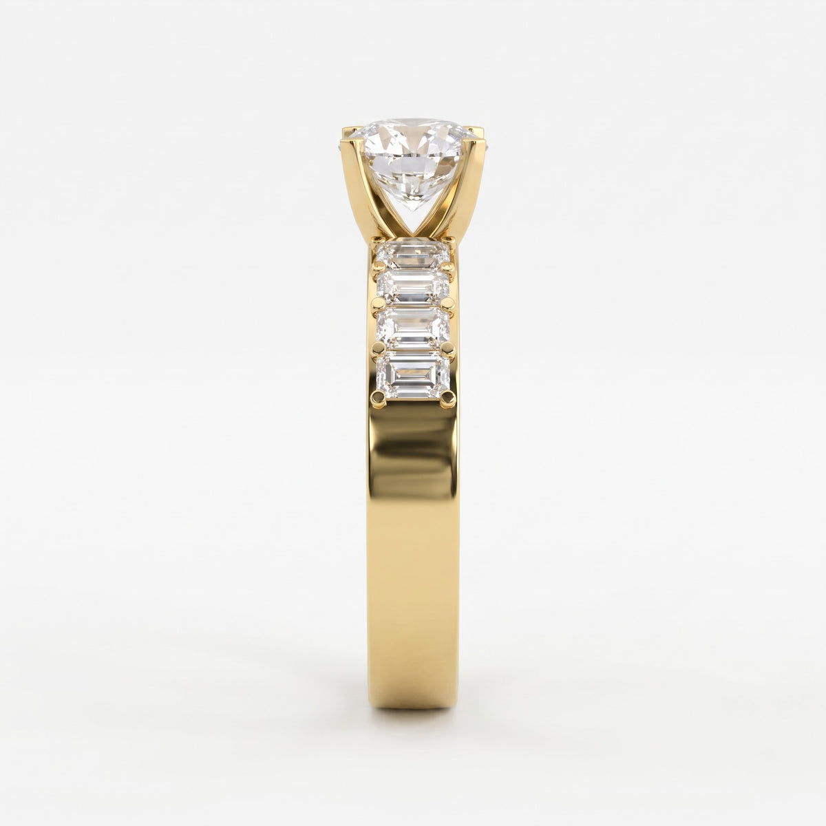 Luxe Radiance Round Brilliant Diamond Side Stone Ring