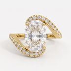 Celestia Twist Oval Diamond Crossover Side Stone Ring