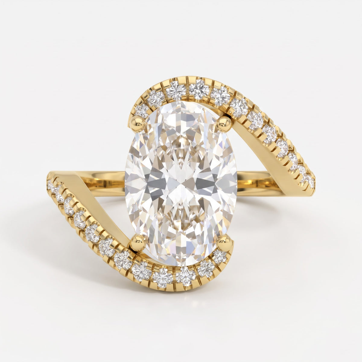 Celestia Twist Oval Diamond Crossover Side Stone Ring