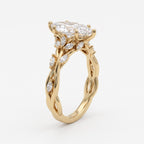 Elegant Floral Vine Marquise Diamond side stone Engagement Ring