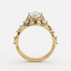 Elegant Floral Vine Marquise Diamond side stone Engagement Ring