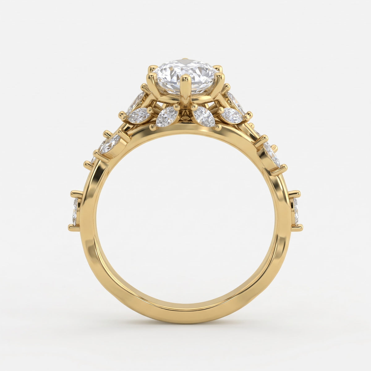 Elegant Floral Vine Marquise Diamond side stone Engagement Ring