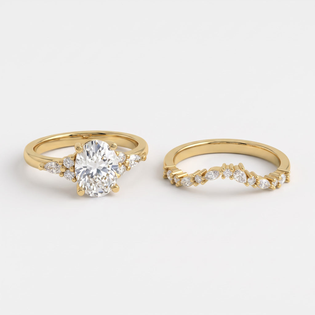 Celestial Glow Oval Diamond Side Stone Ring