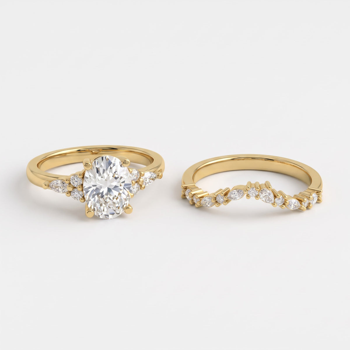 Celestial Glow Oval Diamond Side Stone Ring