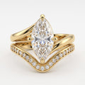 Elegant Marquise cut Diamond V-Shaped Pavé Side Stone Ring