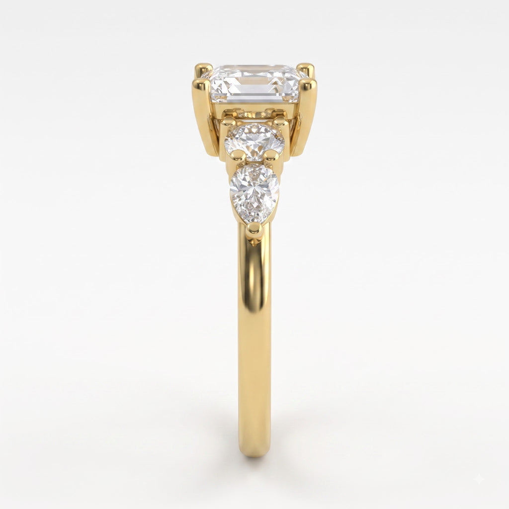 Modern Luxury Aurelia Asscher Five-Stone Diamond Side Stone Ring