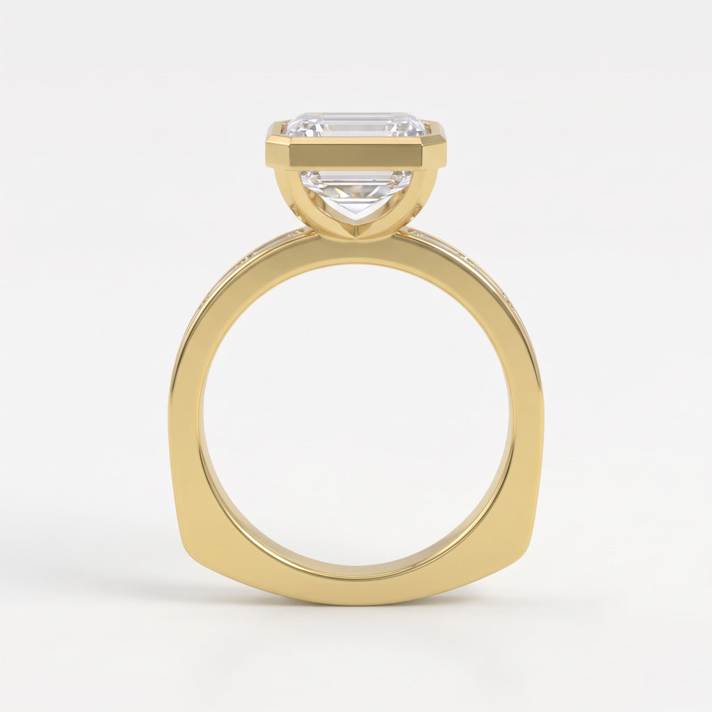 Luxury Emerald Cut Diamond Bezel Setting Side Stone Ring