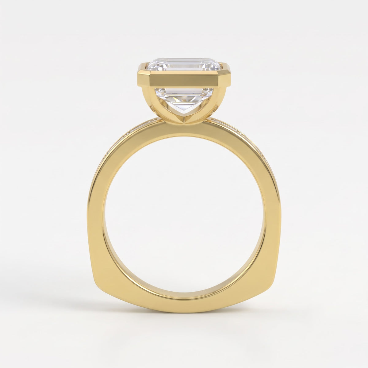 Luxury Emerald Cut Diamond Bezel Setting Side Stone Ring