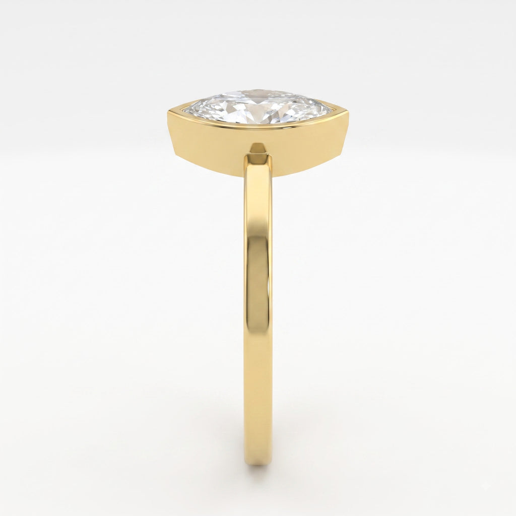 Modern Minimalist Marquise Diamond Bezel Setting Solitaire Ring