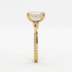 The Lumière Emerald Cut Diamond Twisted Pavé Side Stone Ring