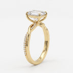 The Lumière Emerald Cut Diamond Twisted Pavé Side Stone Ring