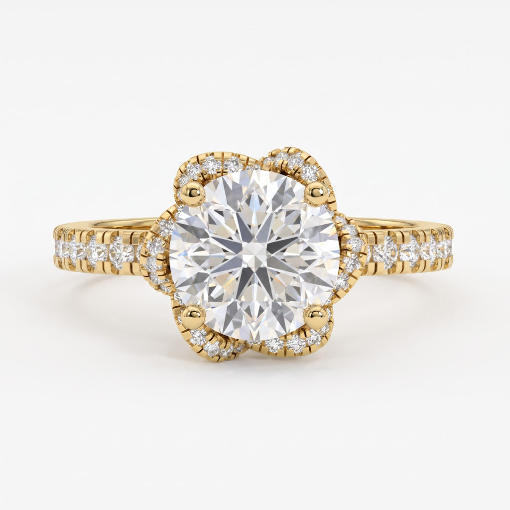 The Aurelia Bloom Floral Round Diamond Hidden Halo Ring