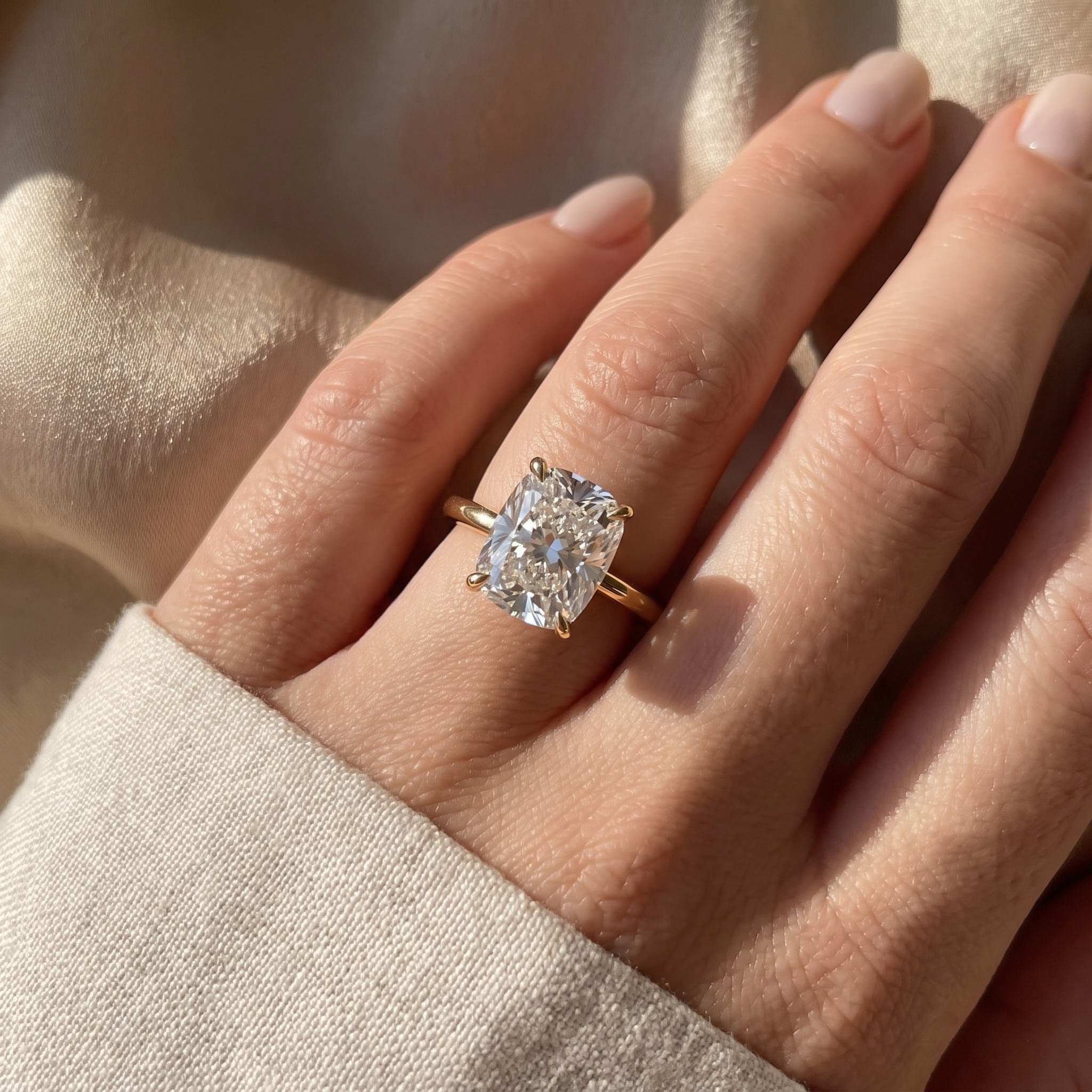 Elongated Long Cushion Cut Lab Diamond Engagement Ring