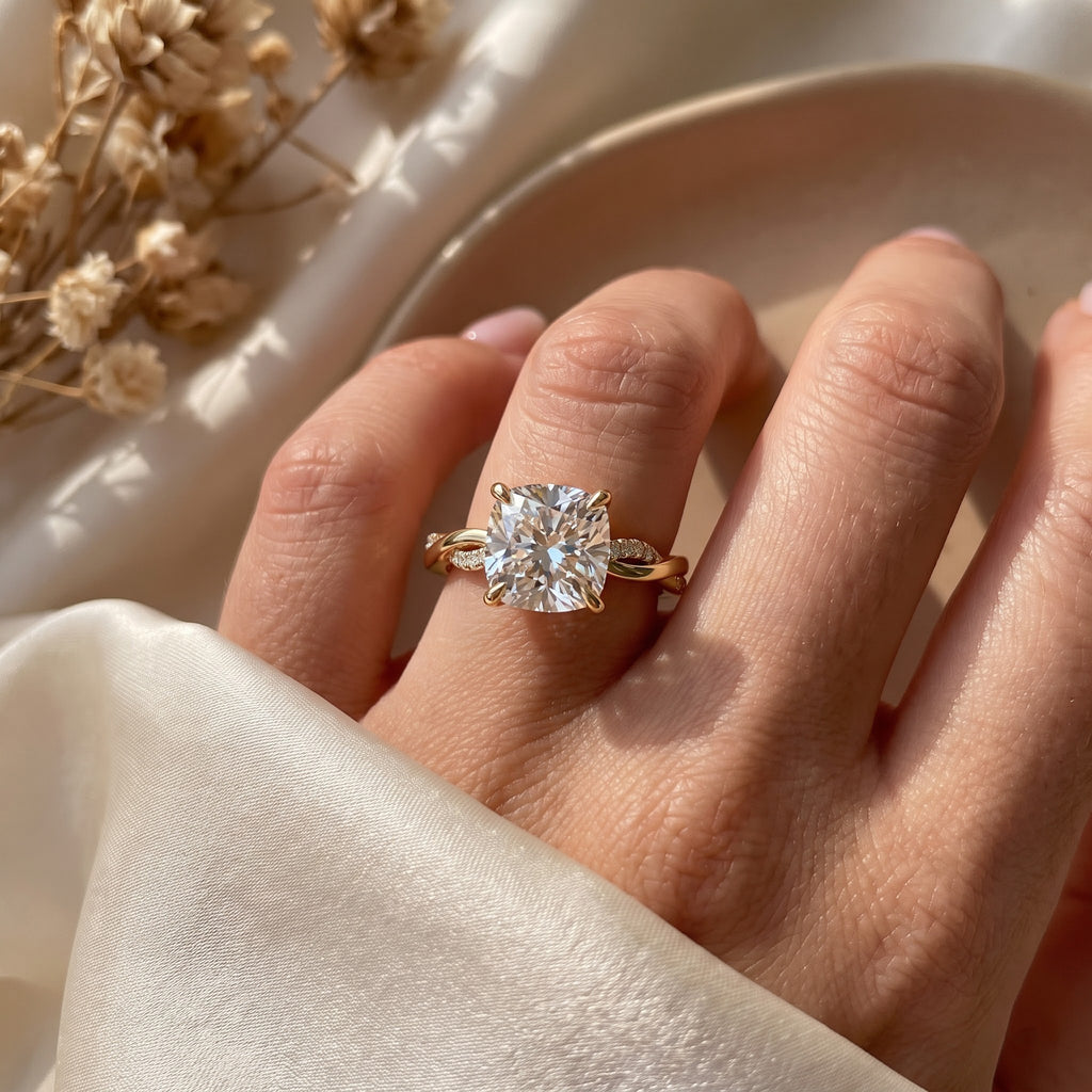 The Infinity Curve Cushion Diamond Side Stone Engagement Ring