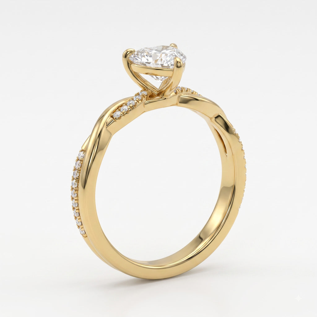 Aurelia Heart Cut Diamond Twisted Side Stone Ring